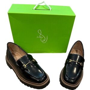 Sam Edelman Black Patent Loafers with Gold Bit Detail